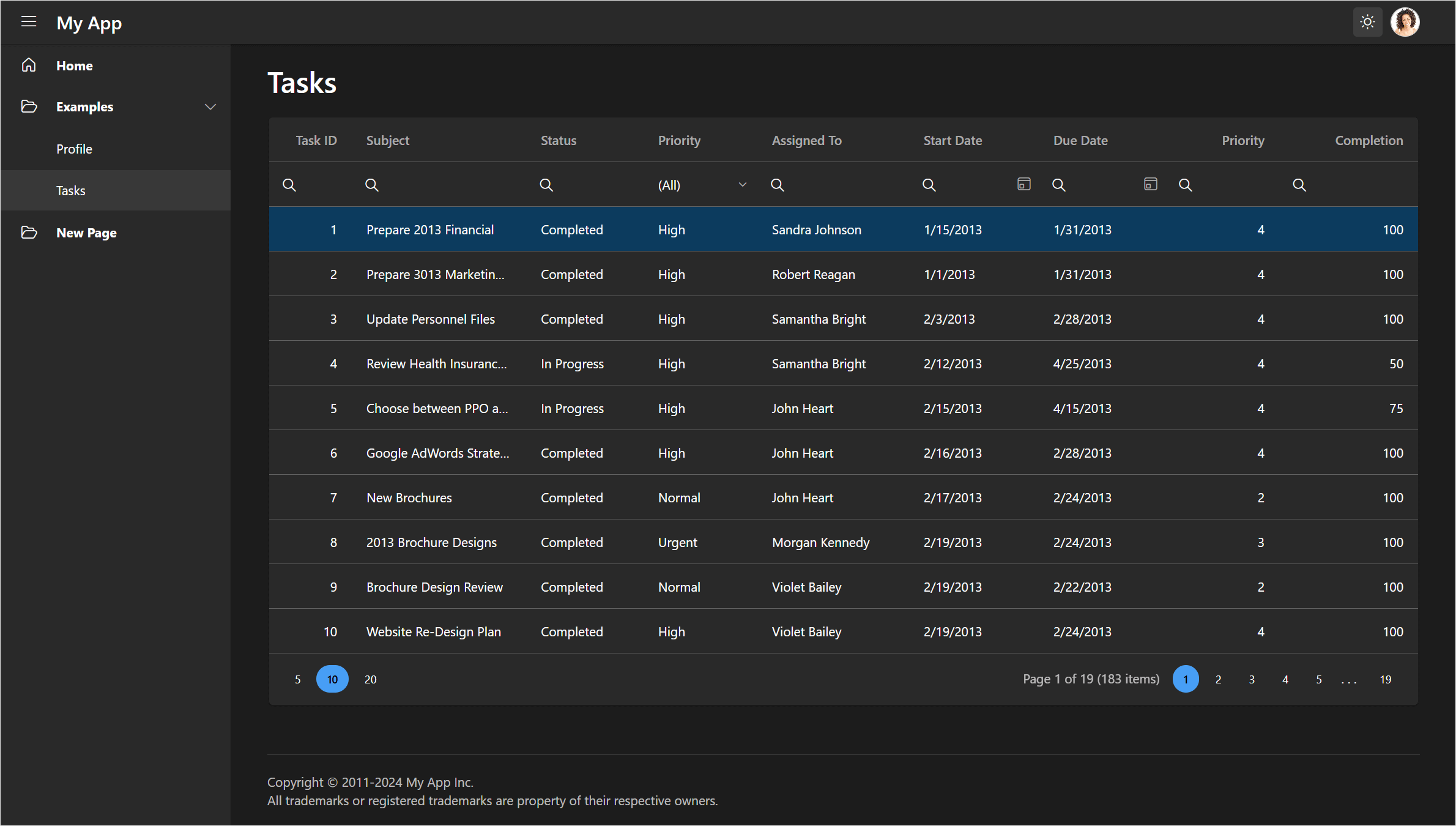 Application Template Dark - DevExtreme, DevExpress